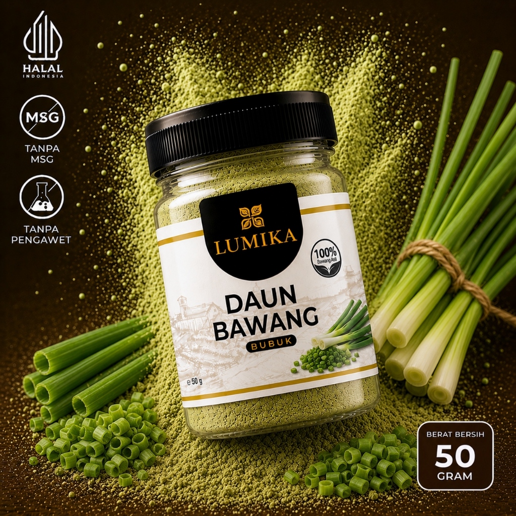 Daun Bawang Bubuk 50 Gram Murni Asli - Bubuk Daun Bawang Kering Halus Premium Topping Bumbu Tabur Ma