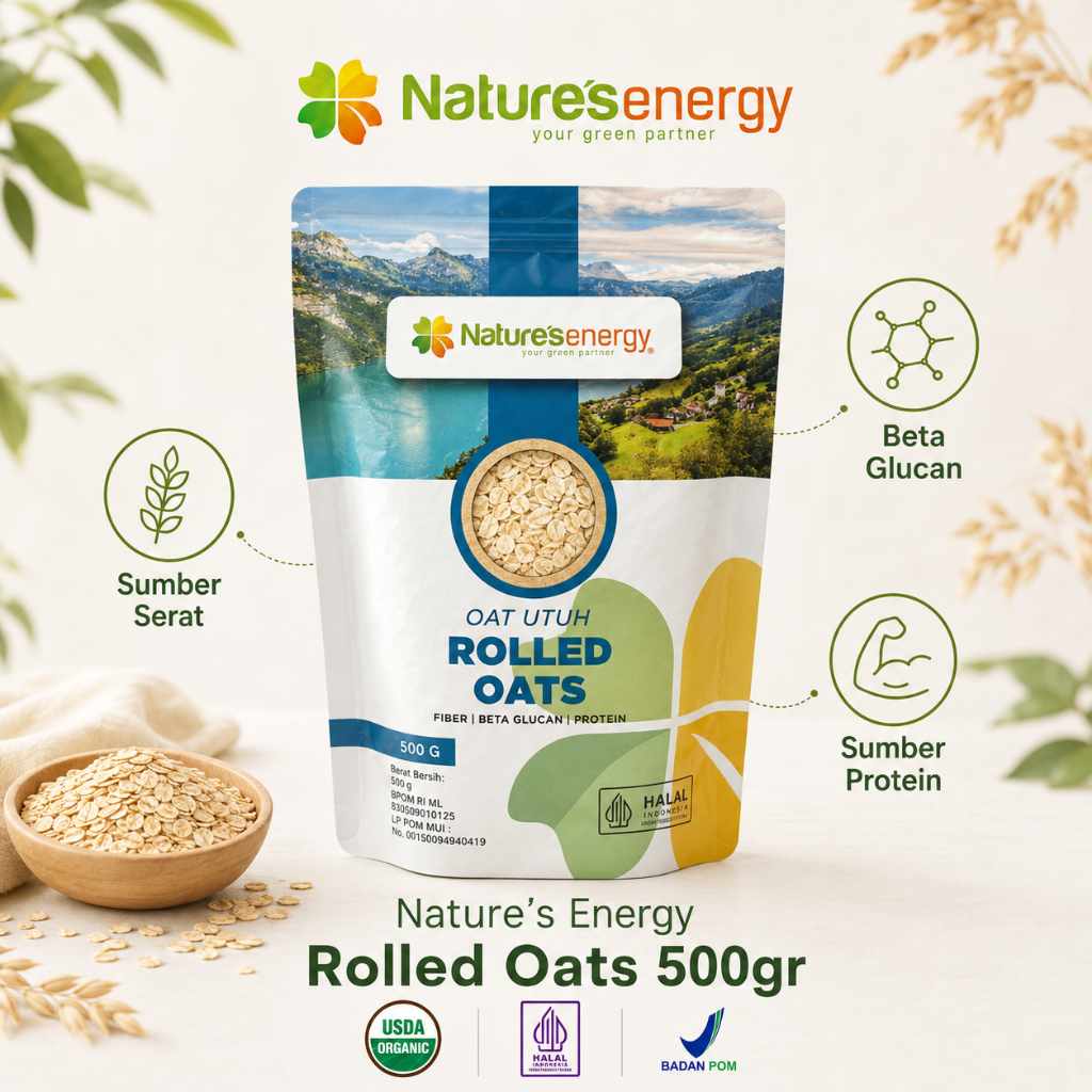 Nature's Energy Rolled Oats 500gr - Sumber Serat & Protein - Halal - Sertifikat BPOM
