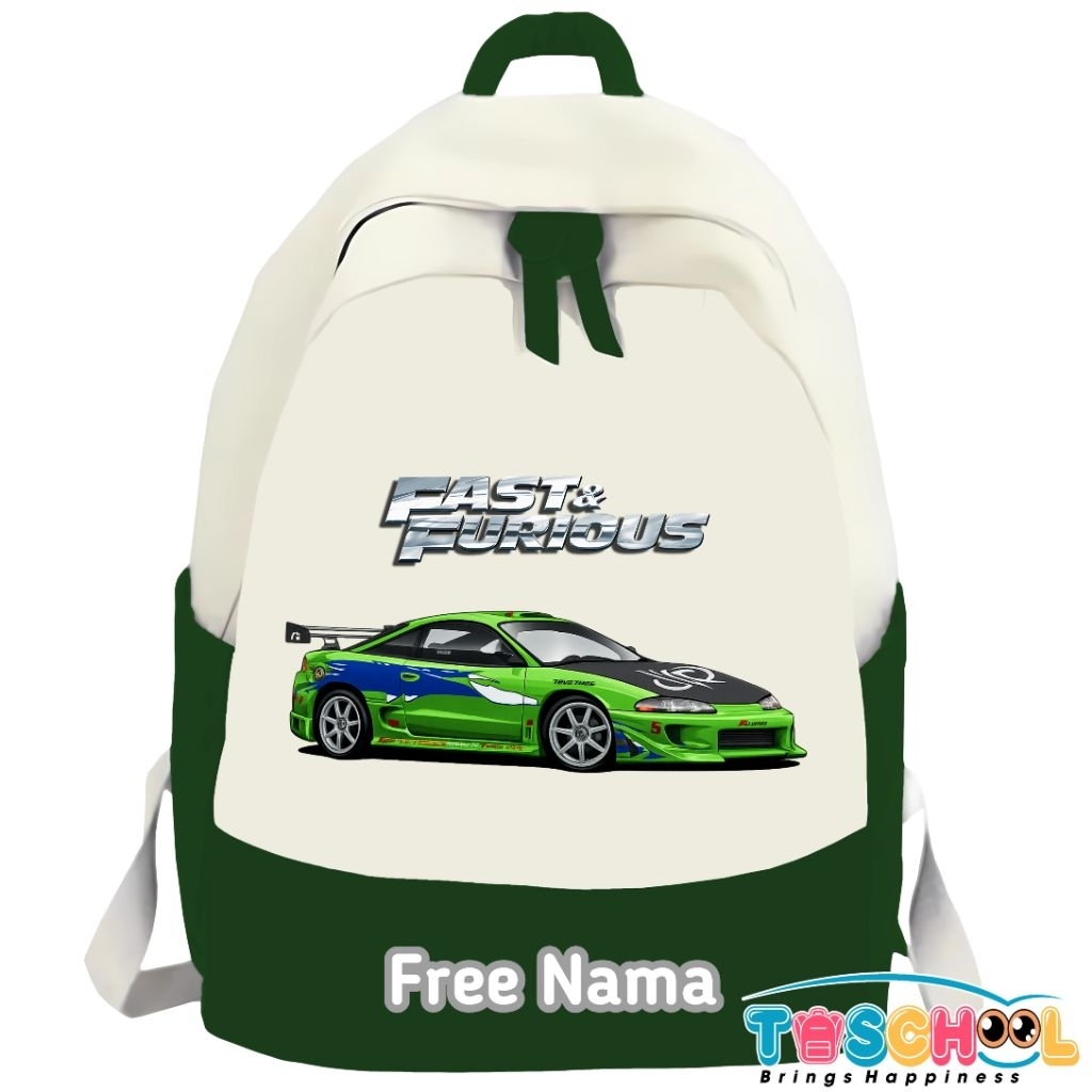 TAS RANSEL ANAK GAMBAR MOBIL FAST &  FURIOUS FREE NAMA