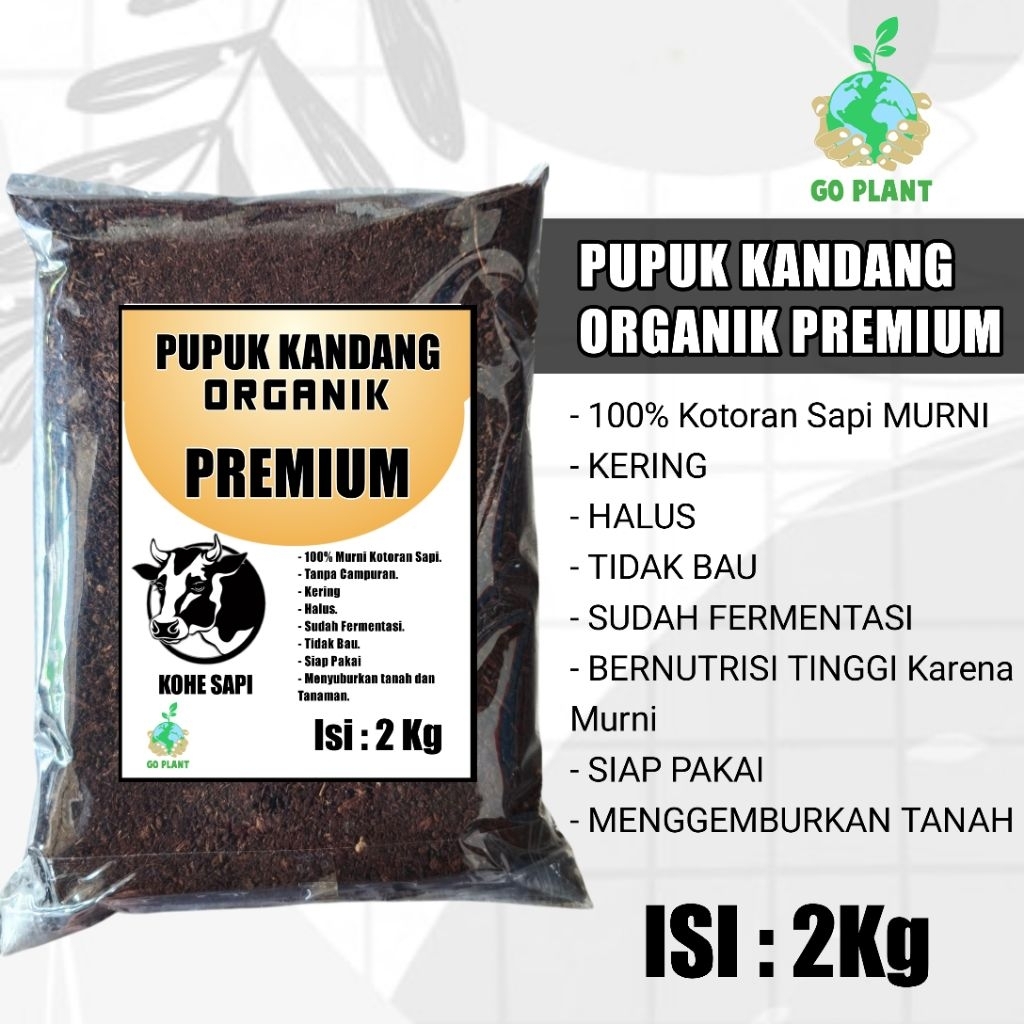 GoPlant - PUPUK KOHE SAPI ORGANIK PREMIUM 2 kg  MURNI 100% Fermentasi, Pupuk Kohe kambing, Pupuk koh