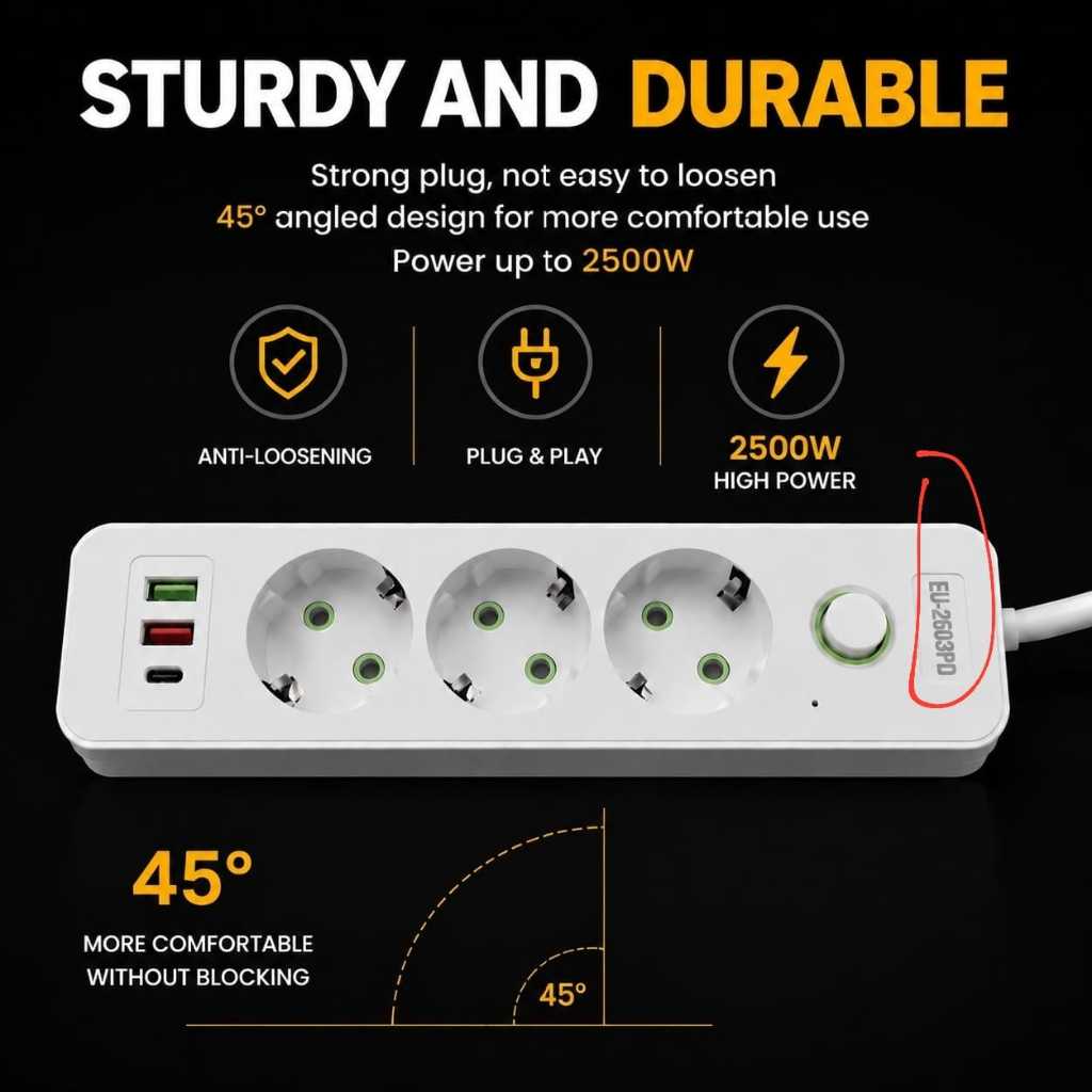 Stop Kontak Kabel 2m USB Power 2500W Socket Plug Saklar On/Off