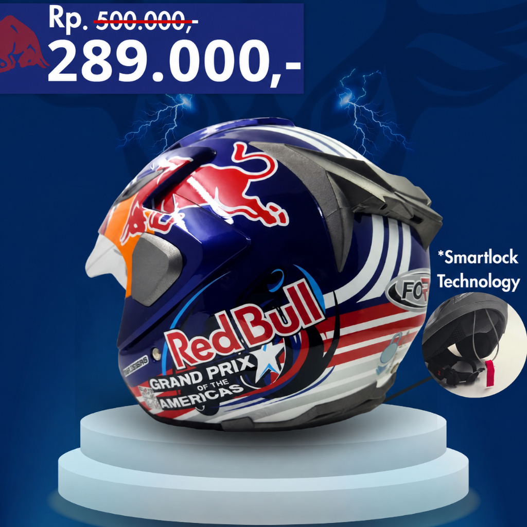 FORCE RedBull Helm Half Face Double Visor (Smartlock)