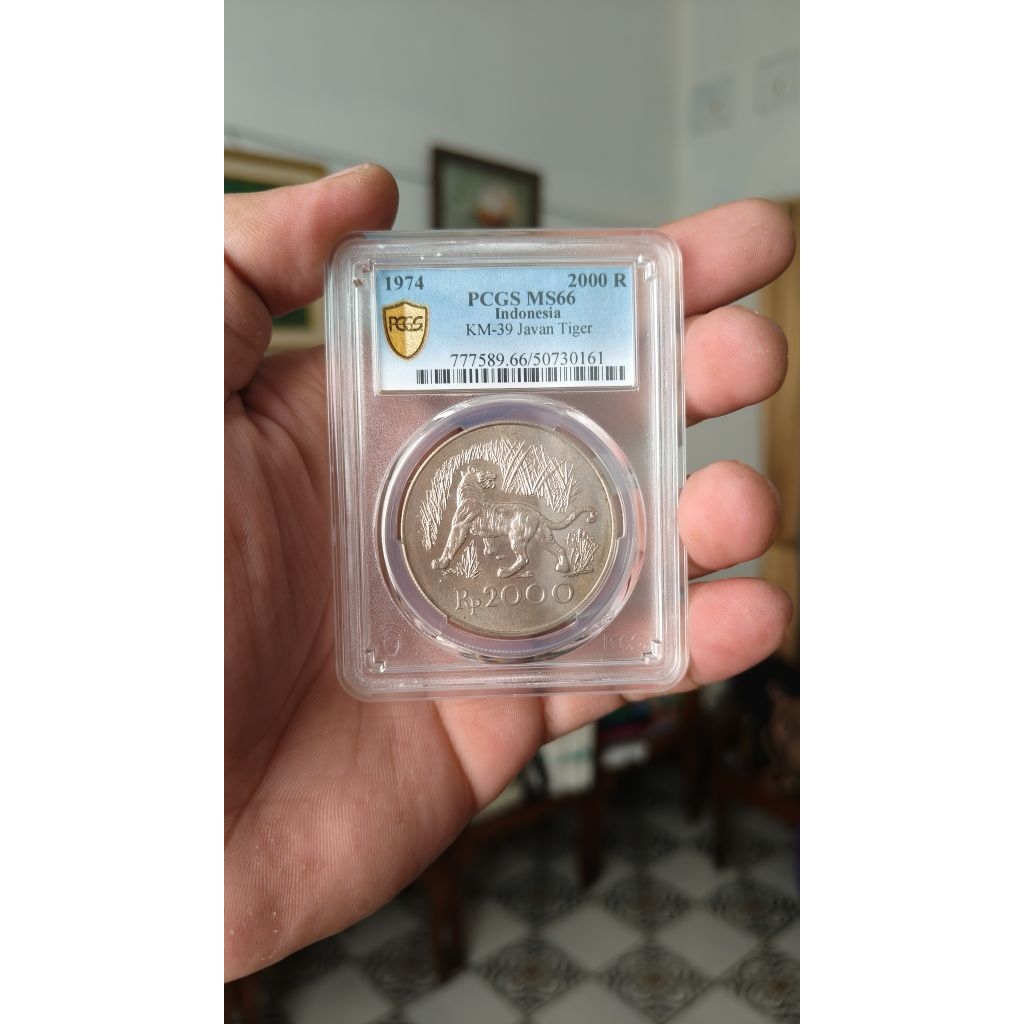Koin Kuno 2000 Rupiah Macan Javan Tiger 1974 PCGS