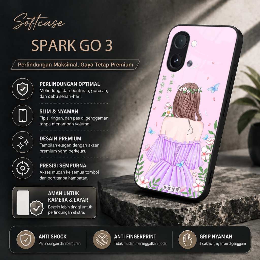 Softcase Glass Kilau Untuk Tekno Spark Go 3 - Cassing Hp Tekno Spark Go 3 - Case Pelindung Hp Tekno 