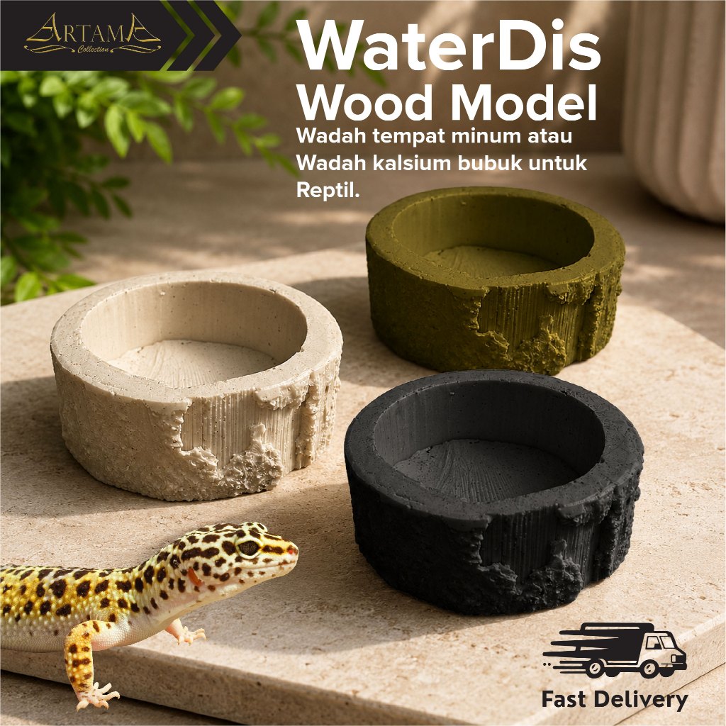 Water Dish Gecko Model Wood | Tempat Makan & Minum AFT, Leopard Gecko & Reptil | Resin