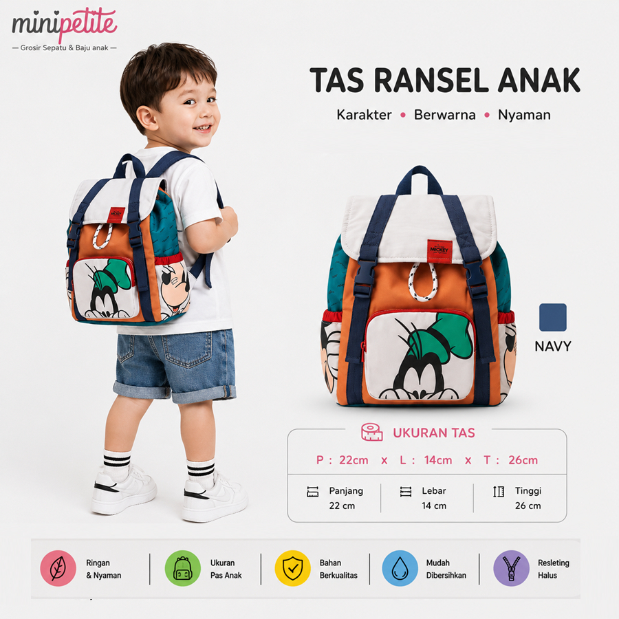 Minipette BA2218 Tas Ransel Anak Laki Laki Perempuan