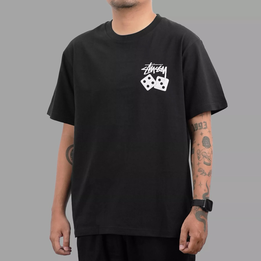 [ORIGINAL] STUSSY DICE PIGMENT DYED BLACK TEE | Tshirt Men Stussy | Atasan Pria | Regular Tshirt Men
