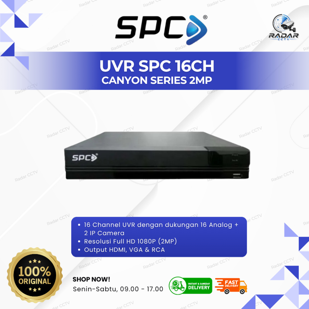 SPC UVR Canyon Series 16CH 2MP DVR CCTV H.265+ Hybrid 5 in 1 Support IP Camera