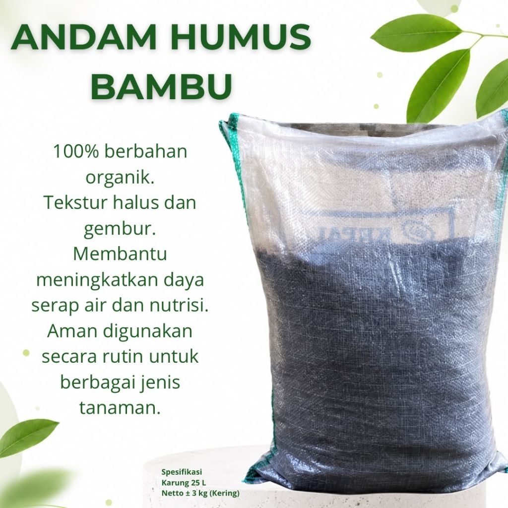 Andam Humus Bambu 100% Organik, Tekstur Halus, Netto 3kg, Untuk Tanaman