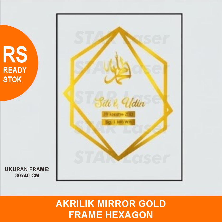 Frame Hexagon Akrilik Mirror Gold Dekorasi Mahar