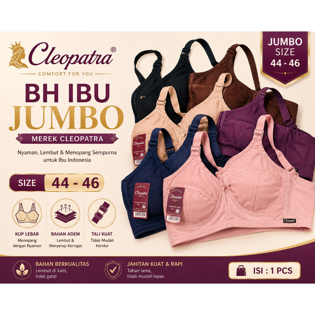 Bra Wanita Jumbo Merek Cleopatra | BH Ibu Size 44 & 46 | Nyaman Sehari-hari