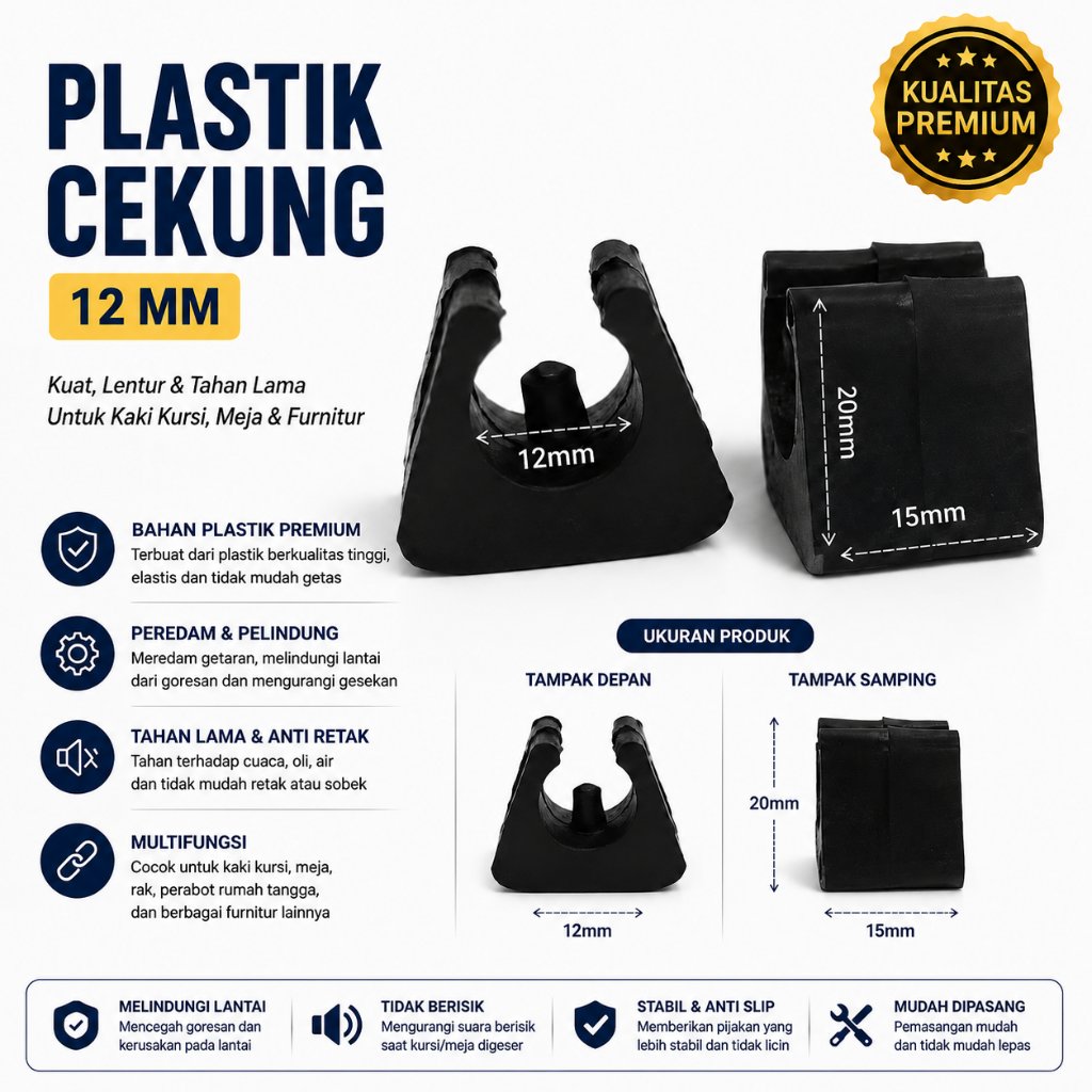 Plastik Cekung 1/2'' 12mm Penutup Kaki Pipa Kursi Meja Plastik Premium Anti Gores