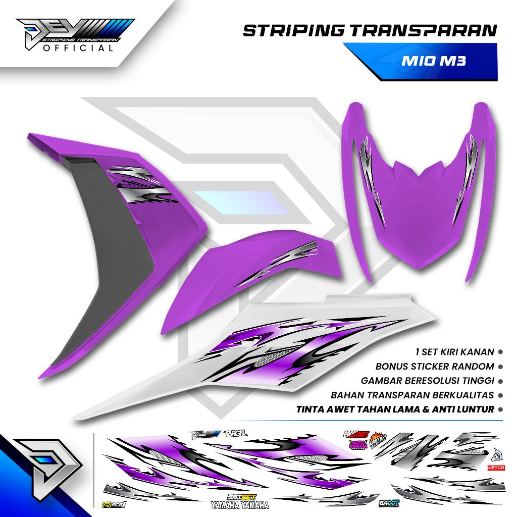 STRIPING TRANSPARAN MIO M3 | MOTIF VARKY CARBON | STICKER BODY YAMAHA MIO M3