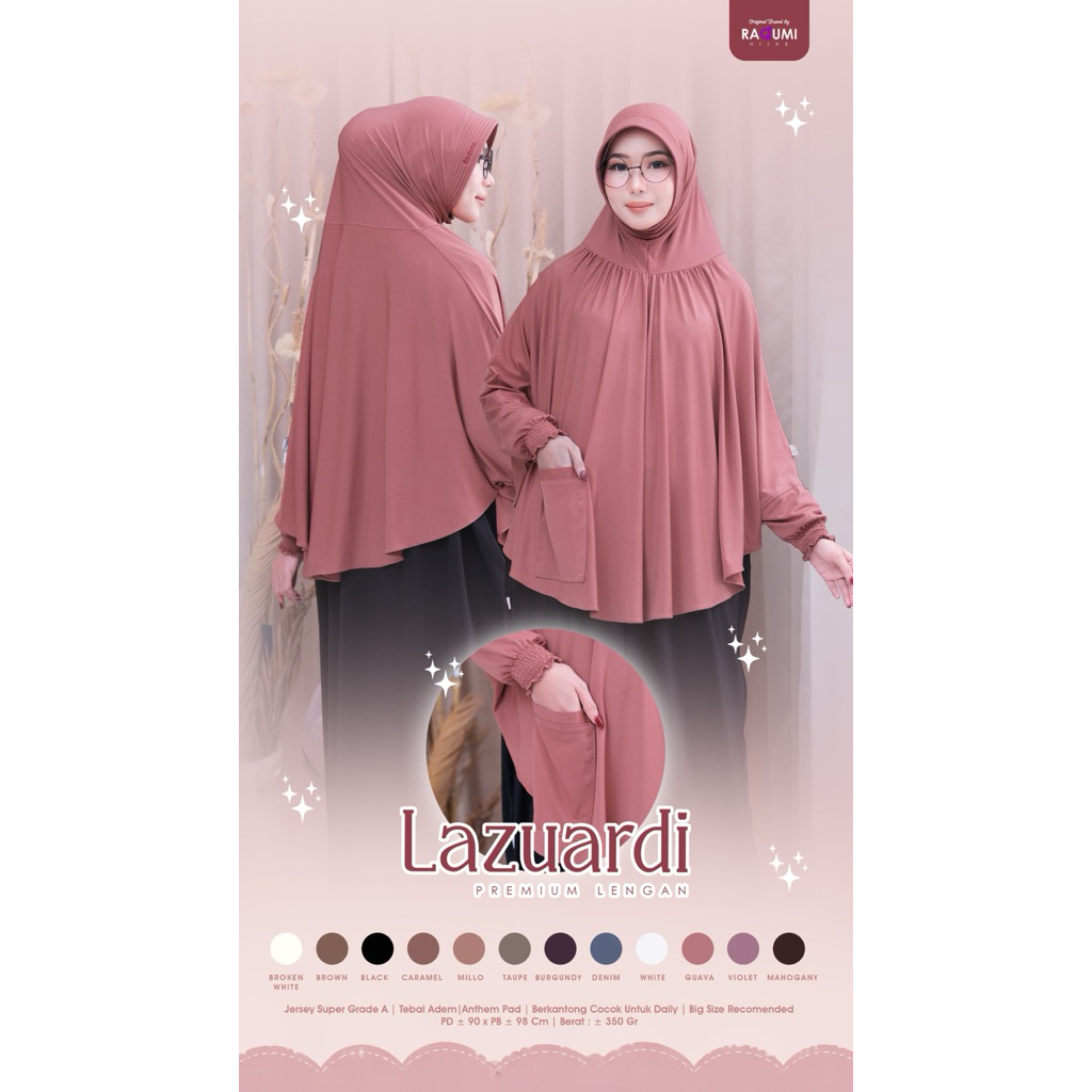 LAZUARDI PREMIUM LENGAN HIJAB ORI  BY RAQUMI HIJAB / JILBAB JERSEY JUMBO DENGAN LENGAN