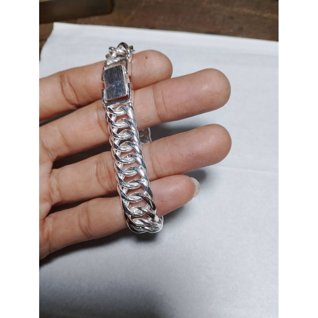 Gelang perak sisik naga double lebar 12,5mm perak asli murni