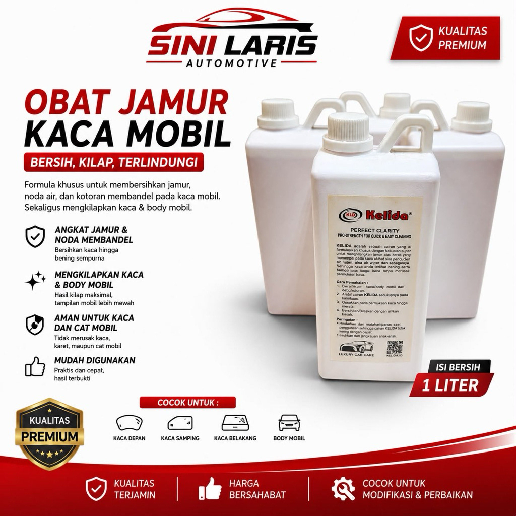 OBAT JAMUR KACA MOBIL KELIDA/ SUPER PEMBERSIH JAMUR KACA/PEMBERSIH KACA 1L