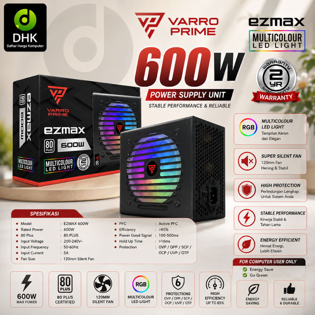 PSU EZMAX 600W RGB 80+ POWER SUPPLY