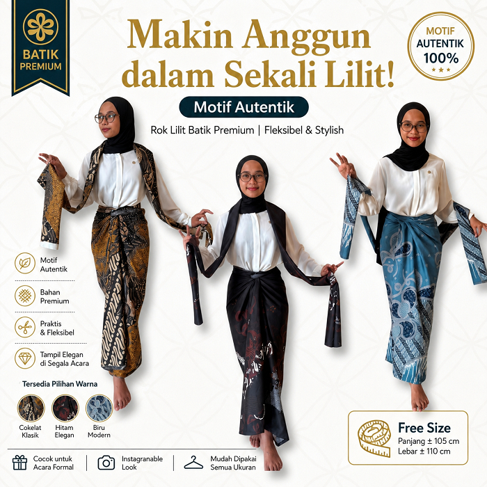 Set Rok Lilit Batik Premium + Selendang Batik Wanita Bawahan Kebaya