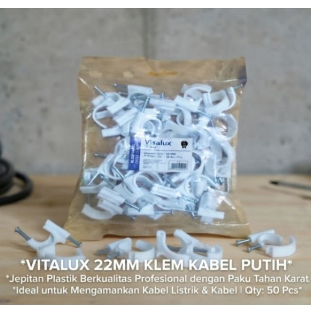 VISALUX KLEM KABEL/KLEM PIPA PUTIH 22MM