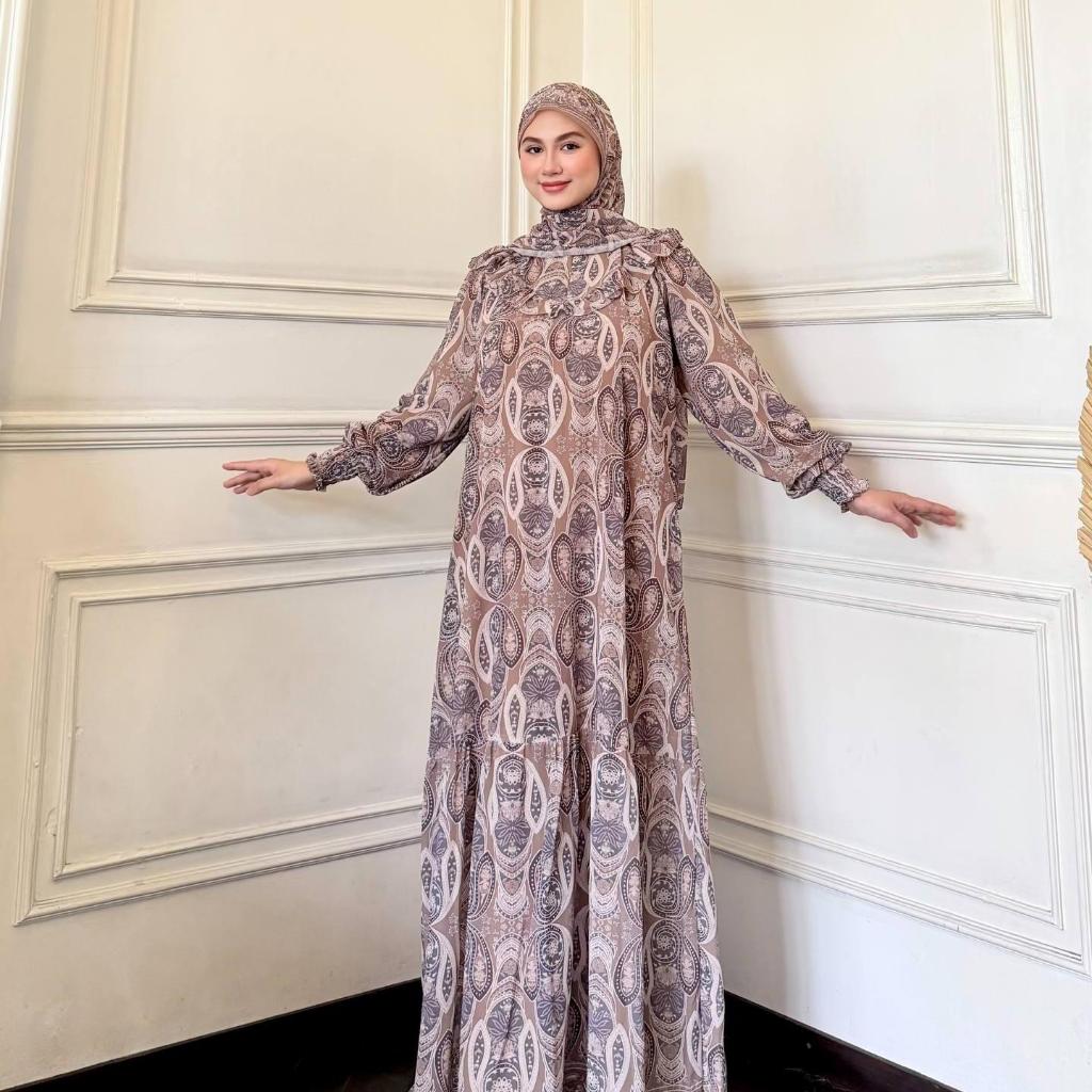 Hiraja - Gamis Ayunda Set Hijab Pashmina Chiffon Dubai Motif Khasmir