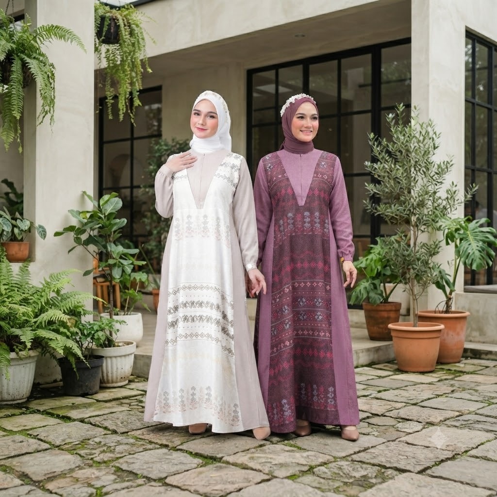 GAMIS MOTIF DRESS WANITA DEWASA REMAJA PUTIH WHITE TERBARU MOTIF SONGKET - SARIMBIT SILMI INAYAH FAM
