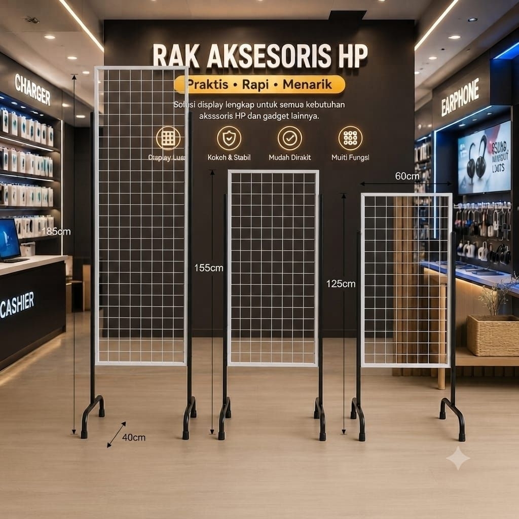Rak Gantungan Aksesoris HP Standing Grid Besi Premium