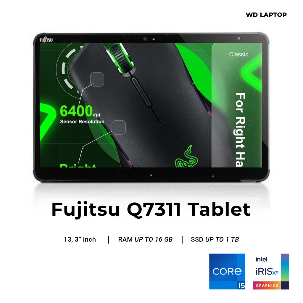 Laptop Fujitsu Q7311 Tablet Core i5 Gen 11 RAM 8 GB SSD 128 GB LAYAR 13 INCH FHD IRIS Xe Graphics