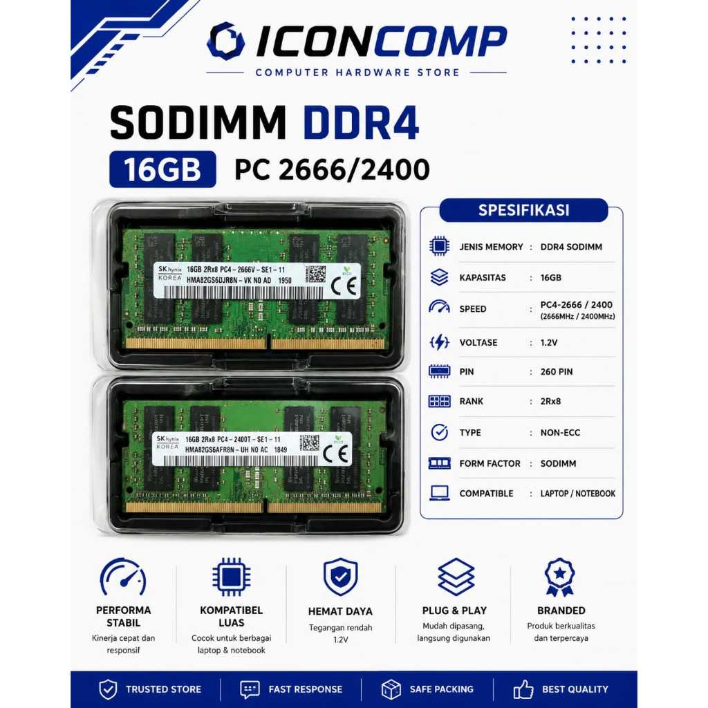 SODIM DDR4 16GB BRANDED PC 2666 / 2400