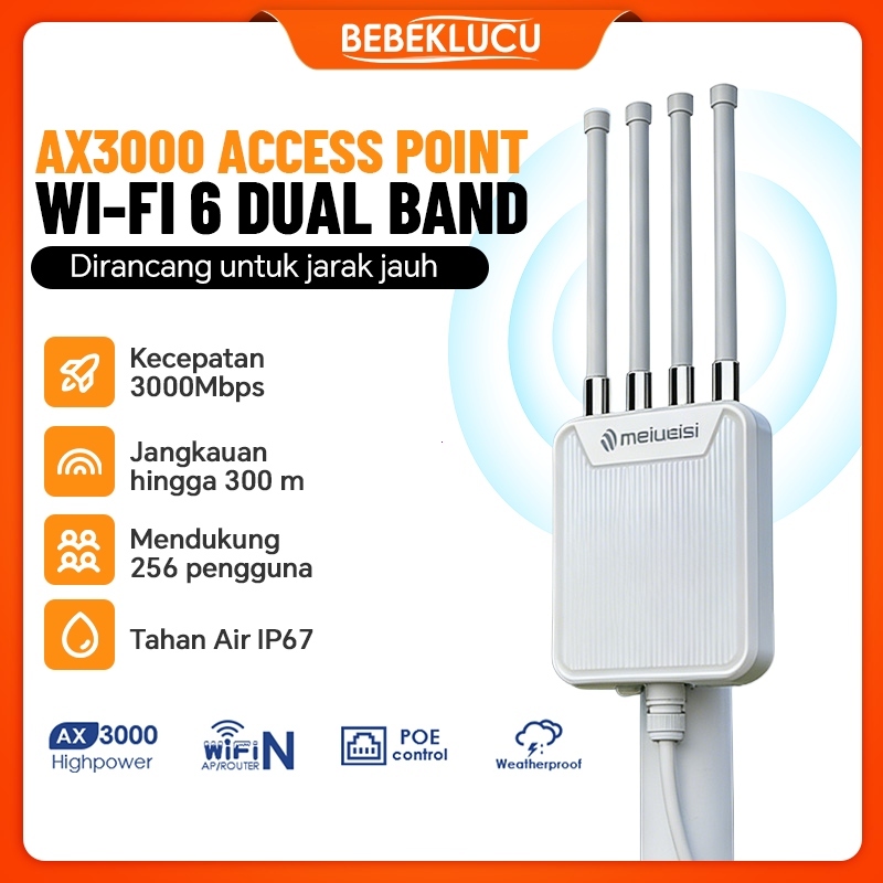 AX3000 AP WiFi6 Outdoor Repeater Jarak Jauh | Repeater WiFi Dual Band, Access Point & Router Mesh, D