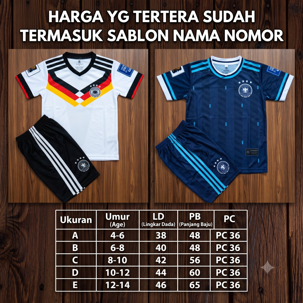 SETELAN BAJU BOLA JERSEY ANAK JERMAN/BAJU BOLA JERSEY JERMAN PRINTING 5-12TH