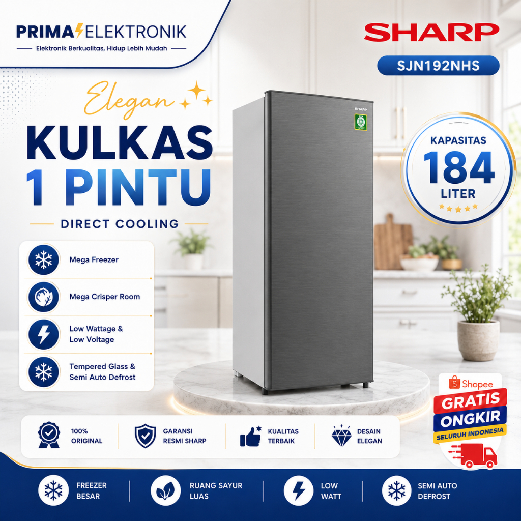 SHARP KULKAS 1 PINTU SJN 192NHS/SJN193 184L