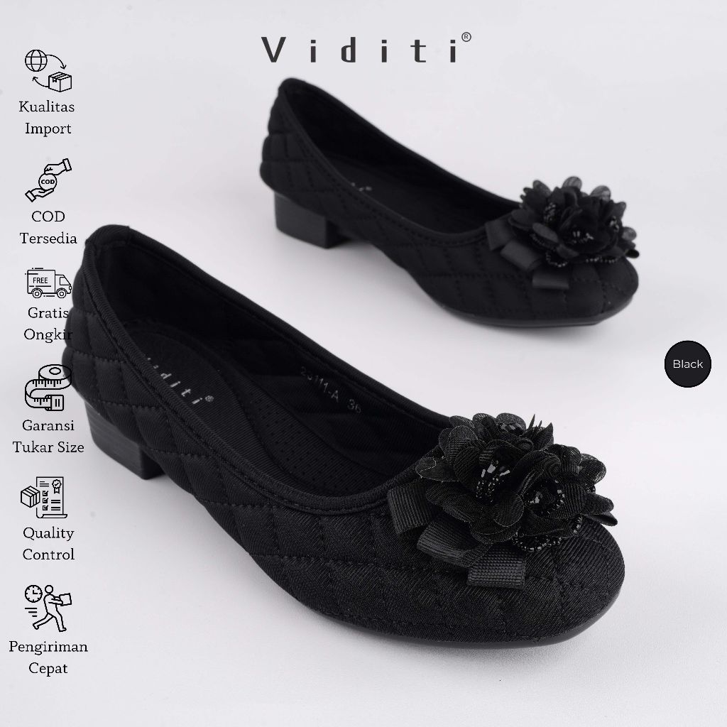 Viditi Nina 2 cm | Sepatu Import Wanita | Kerja | Kuliah | Lepes | Hitam | Shoes