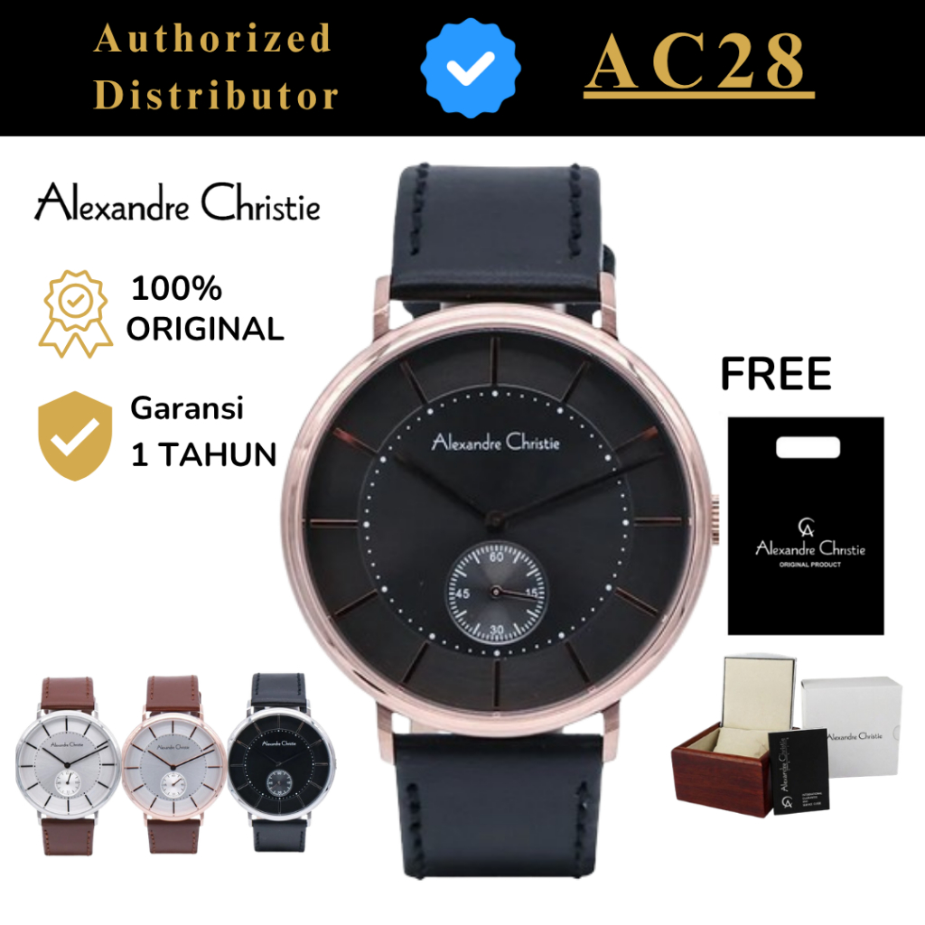 Jam Tangan Pria Alexandre Christie AC 8493 / ac8493 / 8493 Leather Original