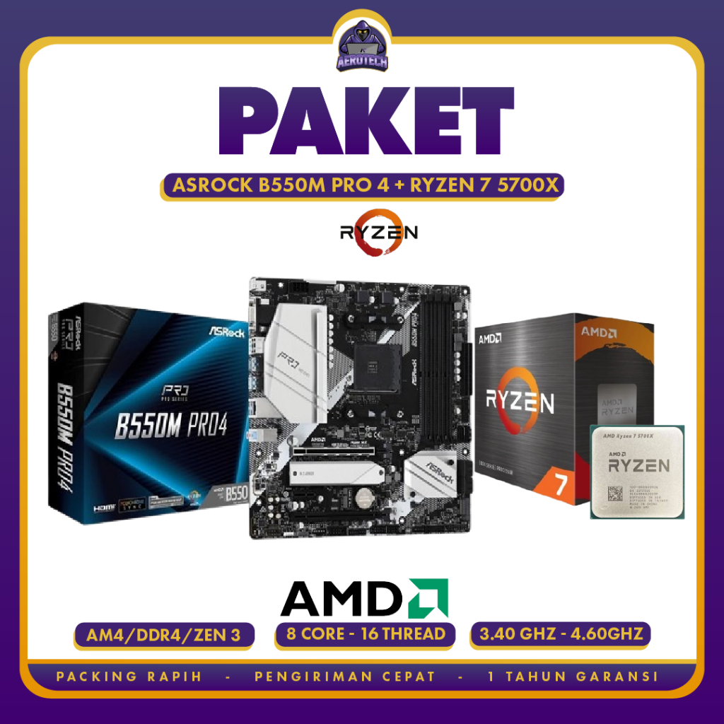 PAKET MOBO B550M AMD RYZEN 7 5700X - MOTHERBOARD B550M-A WIFI TERMURAH