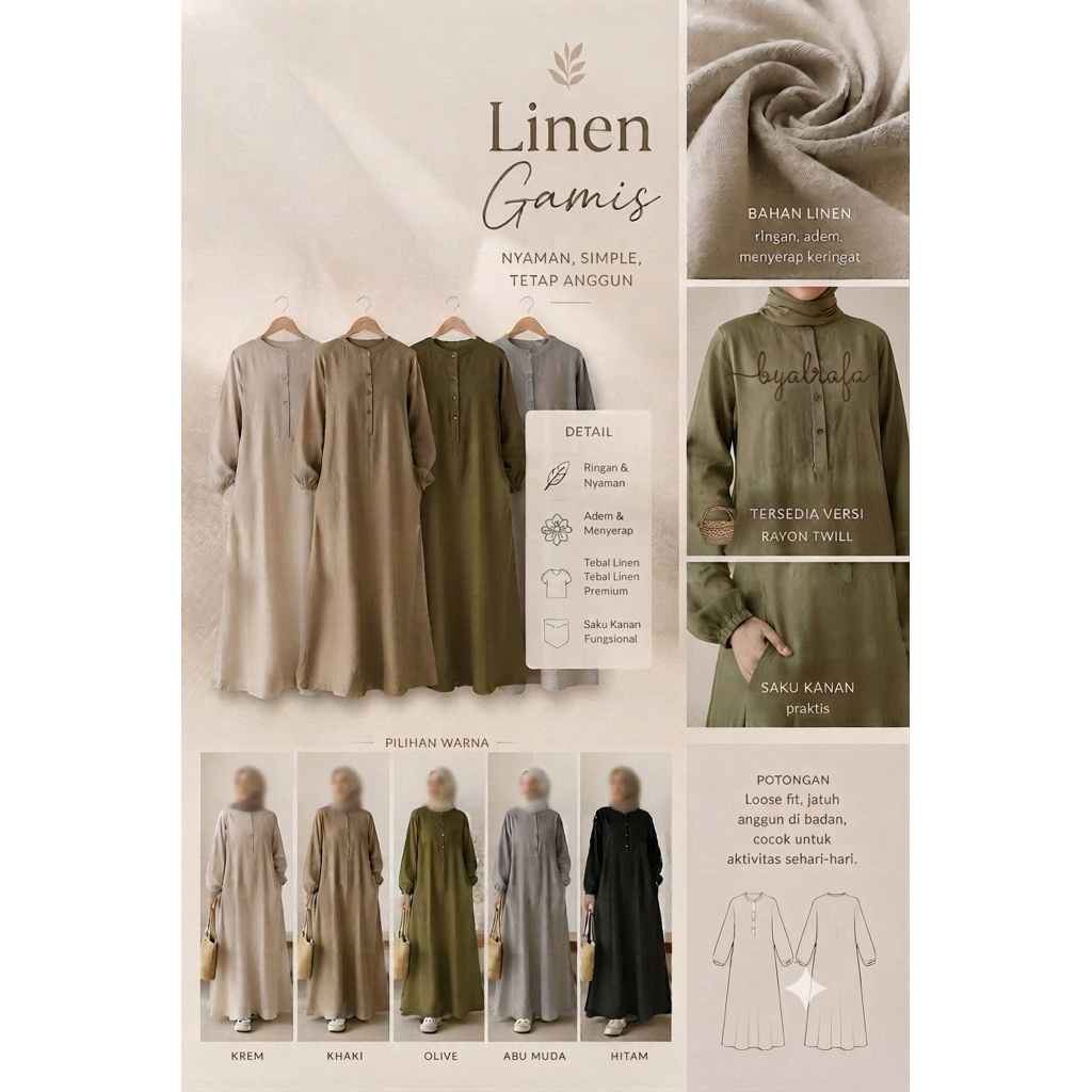 Casual Gamis Linen/Rayon Twill