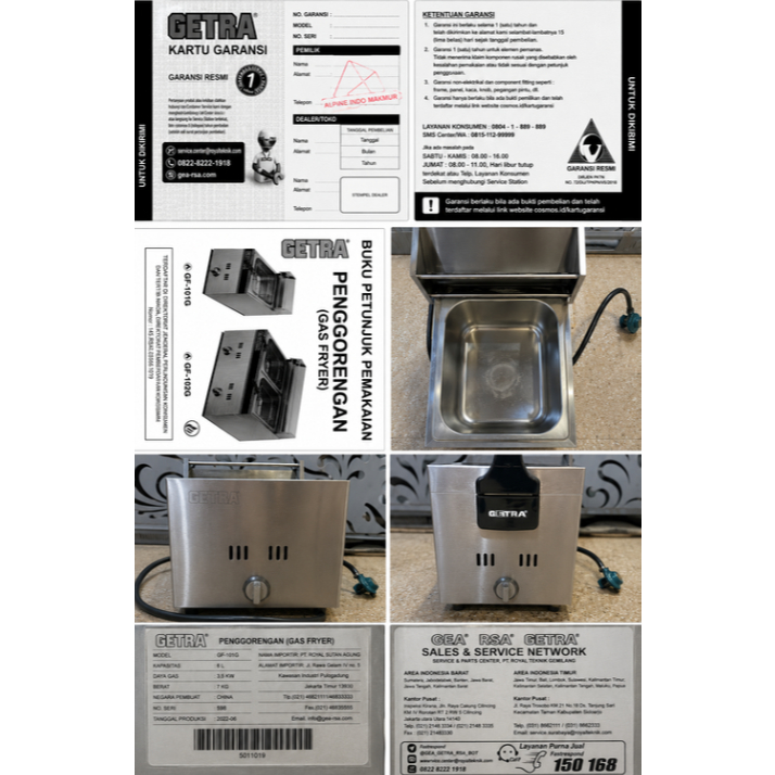 Deep Fryer Gas GETRA Penggorengan Ayam Kentang Fried Chiken 6 Liter GF-101G Plus regulator dan Selan