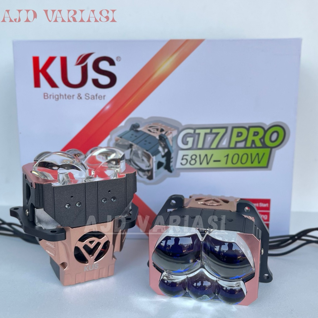 KUS GT7 PRO lampu biled projector 3 inch laser 5 mata titik bi led bluelens 110W mobil motor