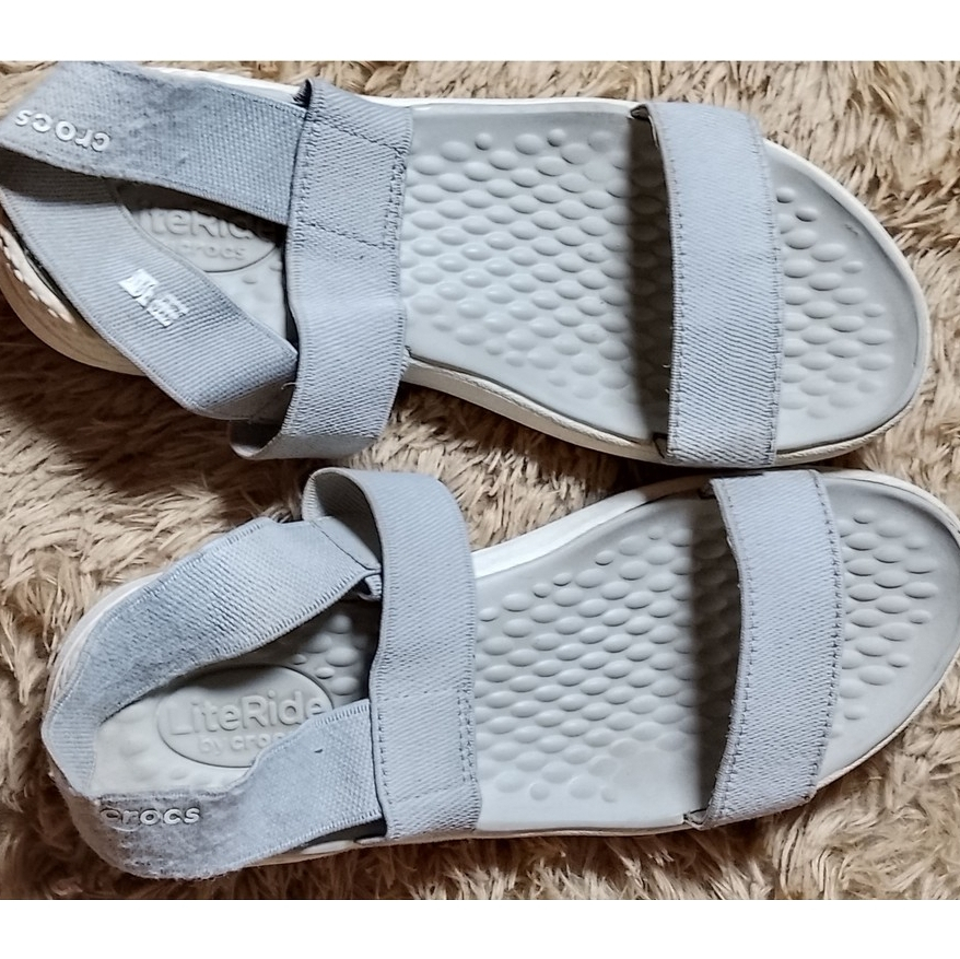 Sandal Crocs LiteRide Stretch Original Preloved Size W7  EUR 38 Abu-abu - Sandal Tali Wanita Empuk