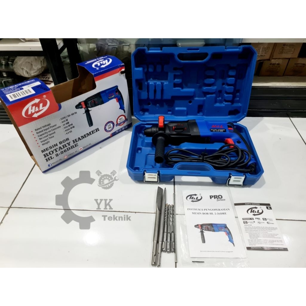 Rotary Hammer Drill SDS H&L HL 2-26 DRE / Mesin Bor Tembok Rotary Hammer H&L 800 WATT Original Asli