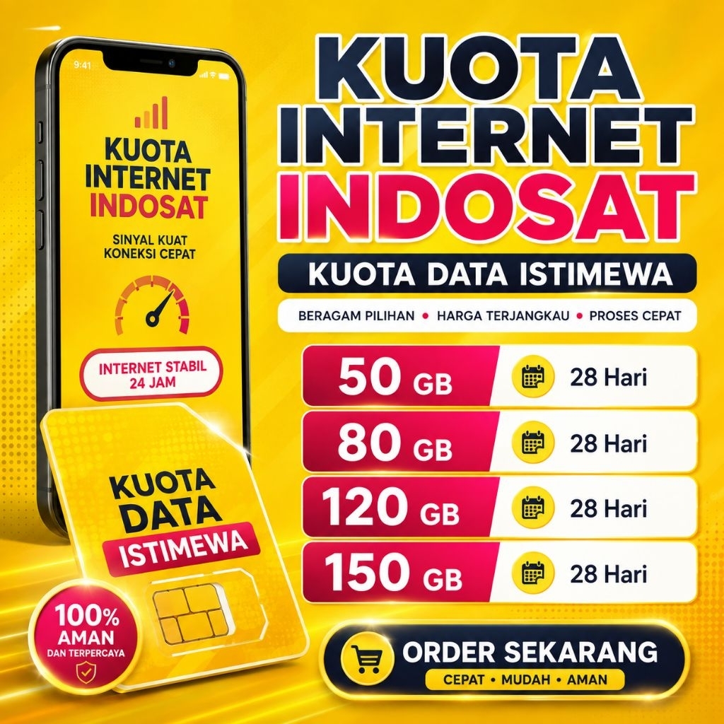 Kuota Internet Indosat Data Istimewa 50 GB - 150 GB Masa Aktif 28 Hari Paket Internet Bulanan Indosa