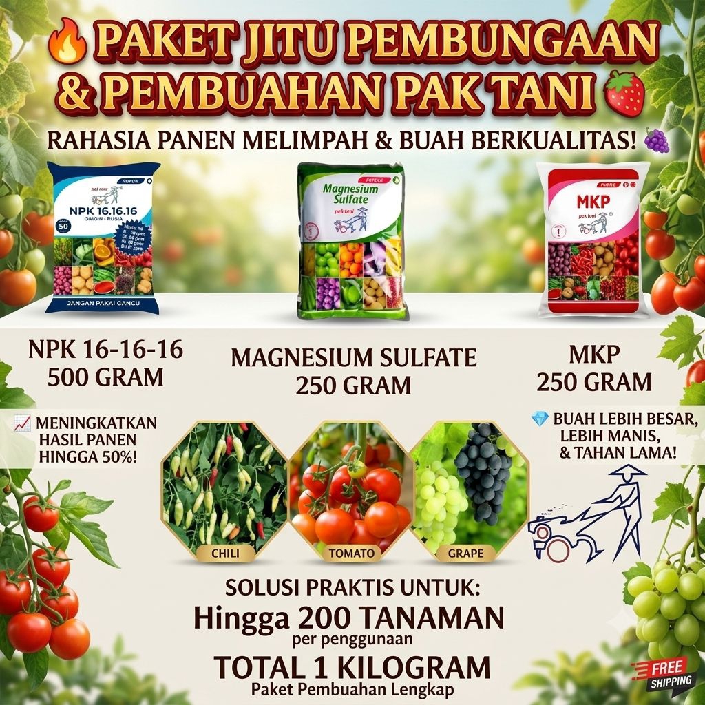 Paket Jitu Pembungaan & Pembuahan Pak Tani NPK 16-16-16 500g Magnesium Sulfate 250g MKP 250g Solusi 