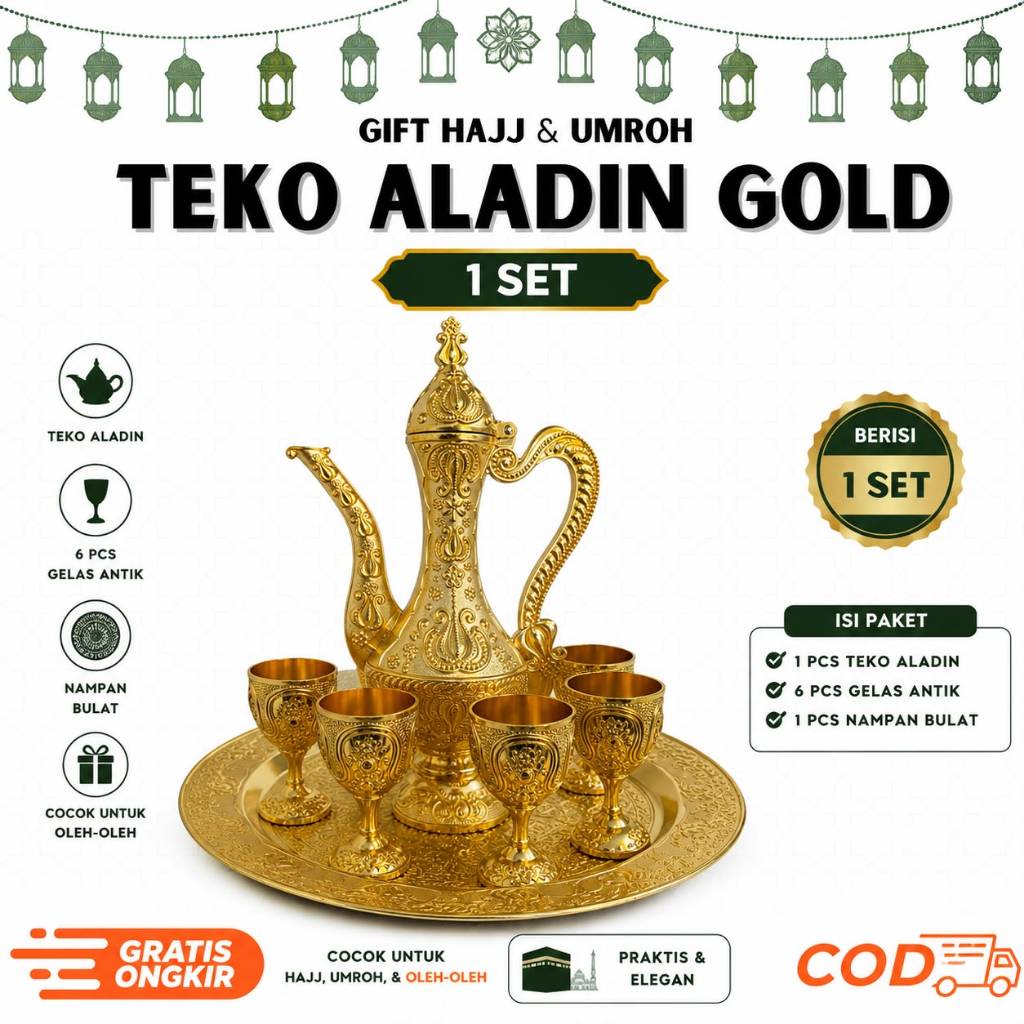 TEKO ALADIN 1 SET TEKO ARAB GOLD 1 SET AESTETIK ANTIK TEKO ARAB COCOK UNTUK HIASAN PAJANGAN RUMAH UN