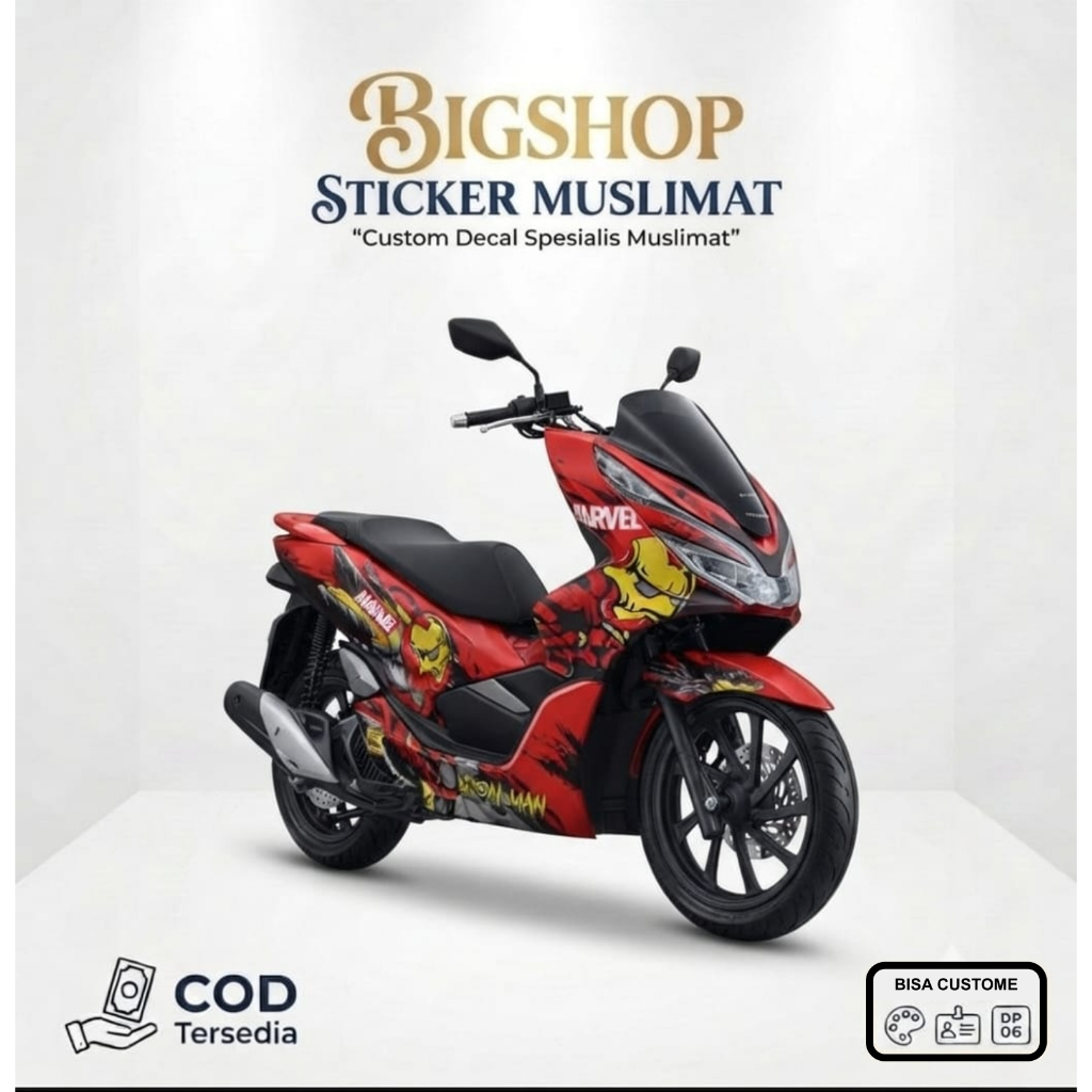 Decal Sticker PCX 150 motif iron man variasi full body Fullset warna merah putih abu