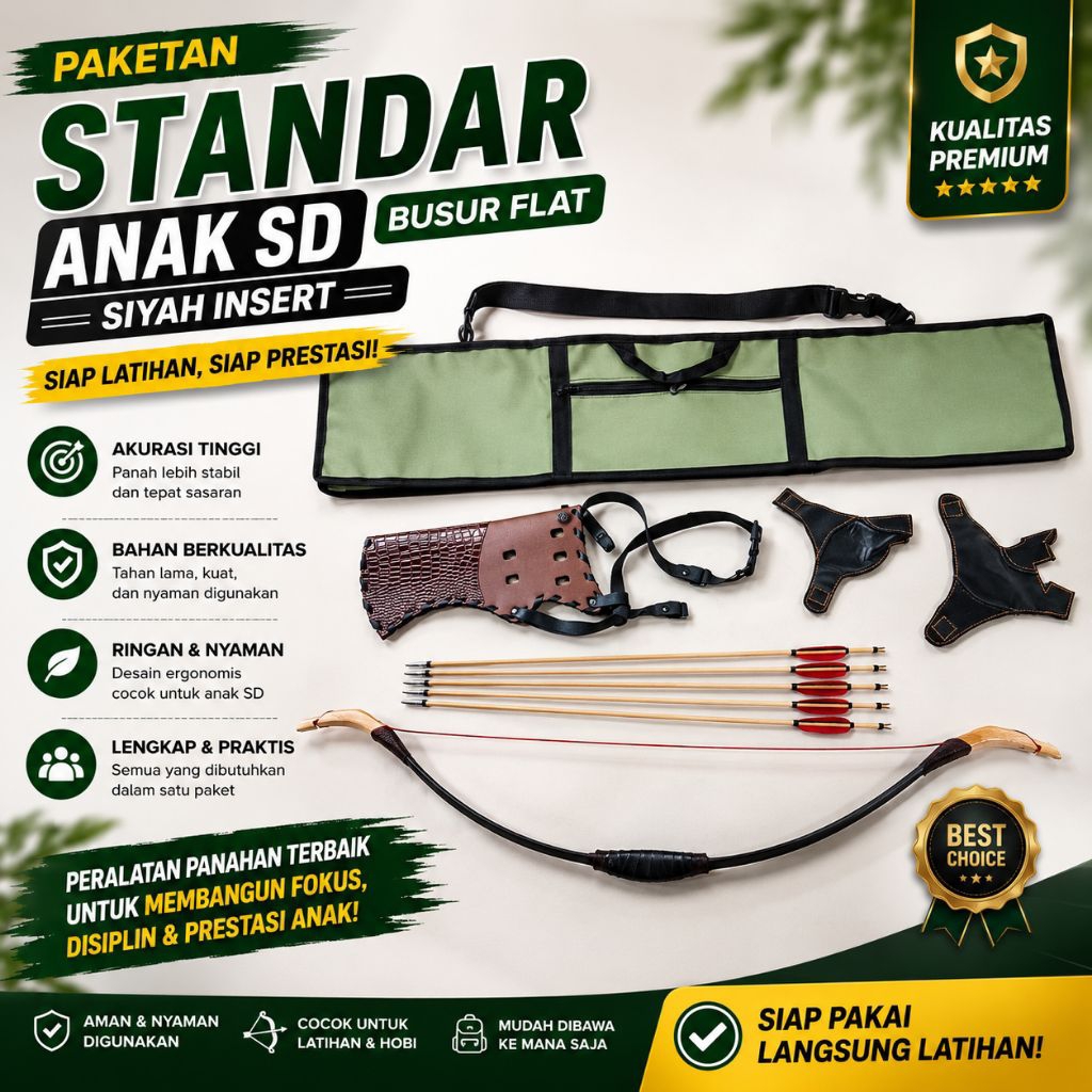 Nahara Store - Paketan Standar  Eskul Busur Anak SD Siyah Insert Fiber 20 Lbs-25 Lbs Olahraga Panaha