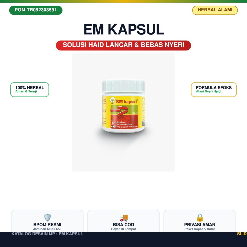 EM KAPSUL Original BPOM - Jamu Pelancar Haid Herbal & Pereda Nyeri Datang Bulan