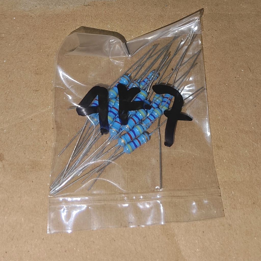 R 4K7 Ohm 0.5W 4.7K 4.7 K Kilo 0.5 Watt 5 Persen Resistor 20 Pcs