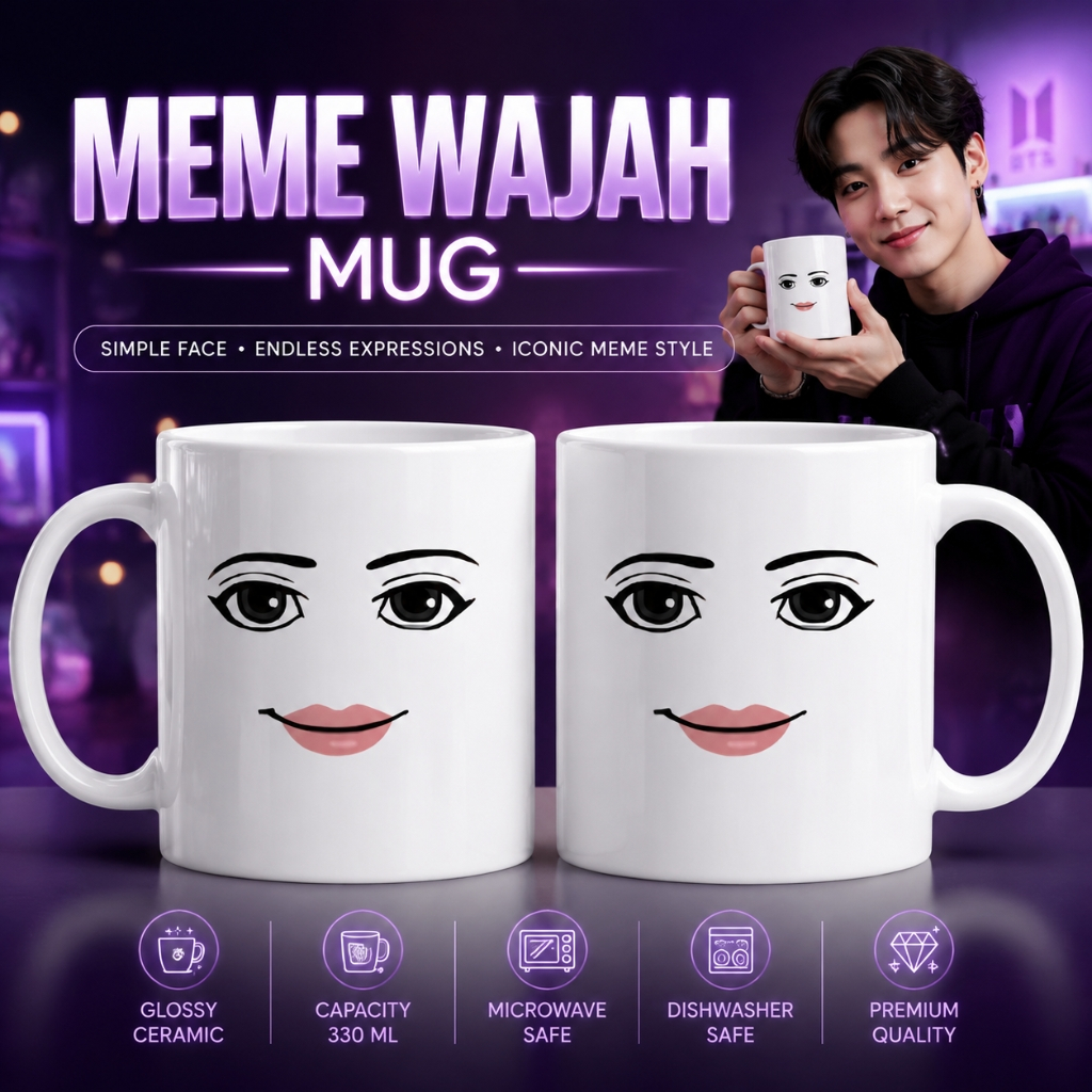Mug Keramik Roblox Face Meme / Cangkir Gelas Kopi Custom