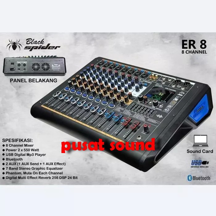 Power Mixer Blackspider Er 8 Channel Original Mixer Blackspider ER8 Bluetooth