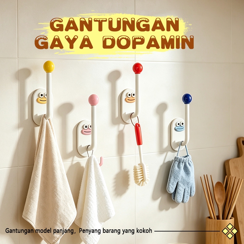 Gantungan Perekat Tembok Model Panjang Wajah Lucu Serbaguna Untuk Topi, Tas, Handuk Aksesoris Rambut