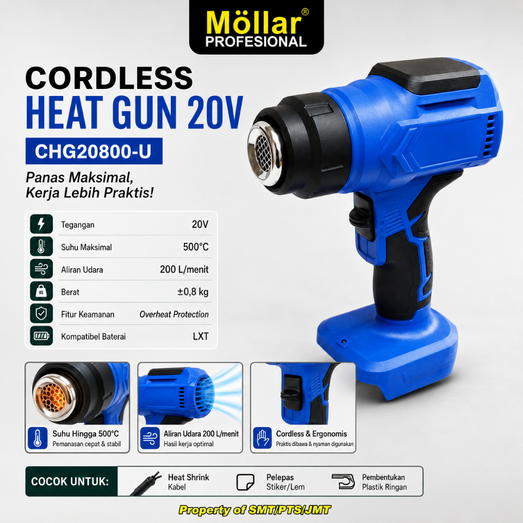Hot Gun Pemanas Baterai Lxt MOLLAR CHG20800-U Cordless Heat Hotgun